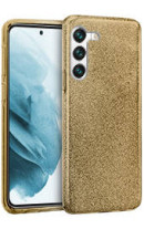 Луксозен силиконов гръб ТПУ с брокат за Samsung Galaxy S22 Plus 5G S906B златист 